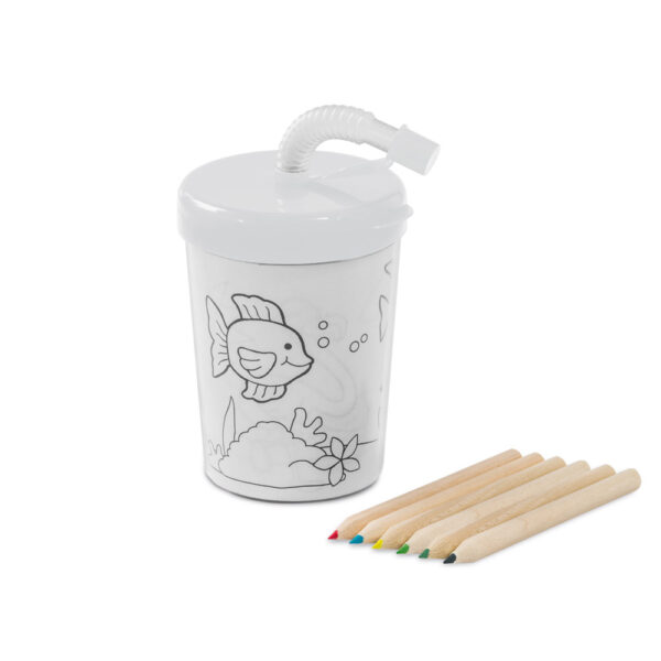 Copo Infantil com Canudo 200ml para Colorir com 3 desenhos e 6 mini lápis de cor Sg53645 - Image 6
