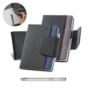 Agenda Executiva Diaria 2027 A5 Tecido Poliéster com Caneta Metalica Sg88066