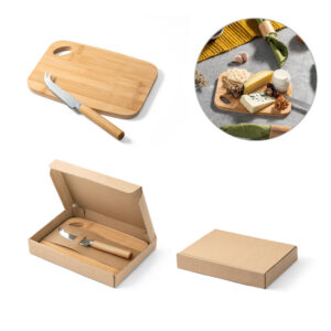 Kit de Queijo Tábua de Corte e Faca em Bambu Caixa Kraft Sg82049