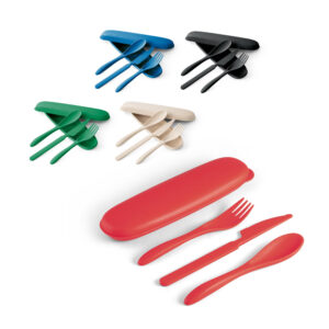 Conjunto de Talheres Fibra de Bambu, garfo, faca, colher e estojo Sg55049