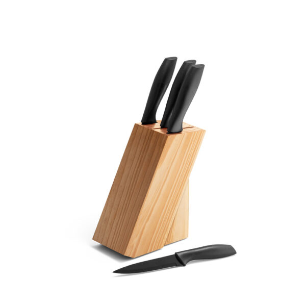 Conjunto 5 Facas de Cozinha Aço e PP Suporte Madeira de Pinho Sg01149 - Image 3