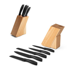 Conjunto 5 Facas de Cozinha Aço e PP Suporte Madeira de Pinho Sg01149