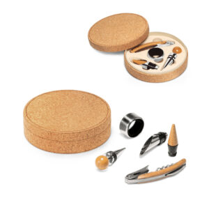 Kit Vinho 4 Peças Madeira e Inox Estojo Cortiça Sg91149