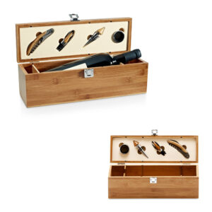 Kit Vinho 4 Peças Estojo Bambu e Inox Sg98149
