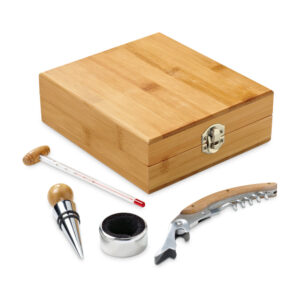 Kit Vinho 4 Peças com Termômetro Estojo Bambu e Inox Sg09149