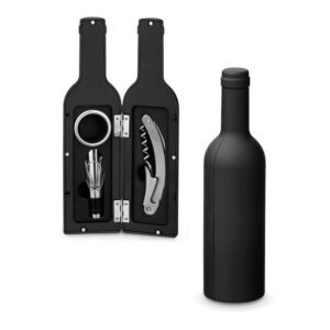 Kit Vinho 3 Peças Estojo Formato Garrafa Emborrachado e Inox Sg79149