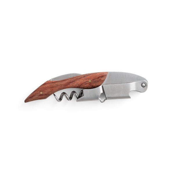Saca-rolhas Madeira e Inox com Mola e Canivete Sg34249 - Image 2
