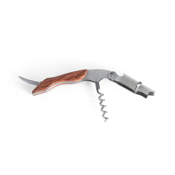 Saca-rolhas Madeira e Inox com Mola e Canivete Sg34249 - Image 3