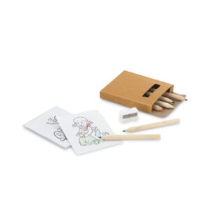 Kit para Pintar com 6 Mini Lápis de Cor e 15 Cartões diferentes para pintar Caixa Kraft Sg85715