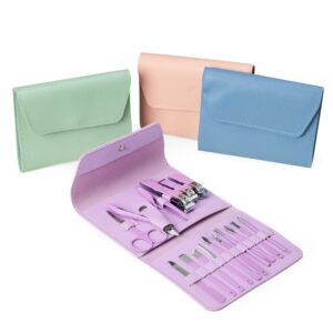Kit Manicure 16 Peças Cuidados Pessoais Estojo Couro Sintético S42781