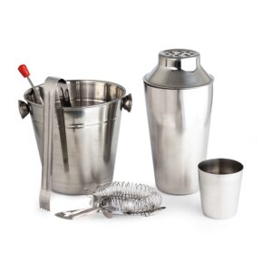 Kit Bar Coqueteleira com peneira 500ml balde, pegador e codaor de gelo, colher bailarina Inox S01251