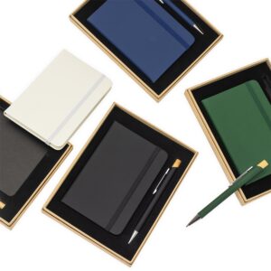 Kit Executivo 2 Peças Caderno Moleskine B6 Caneta Metalica Detalhe Bambu e Estojo Presente S92091