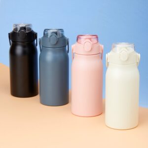 Garrafa Térmica 1L Inox Parede Dupla Trava Segurança, Botão Acionar Alça e Canudo S96001