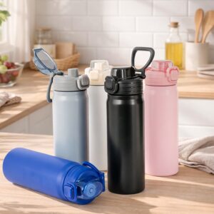 Garrafa Squeeze Térmica 680ml com Canudo, Trava e Alça Inox Parede Dupla S56091