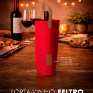 Porta-Vinho Feltro com Plaquinha e Alças em Couro Sintético S03191