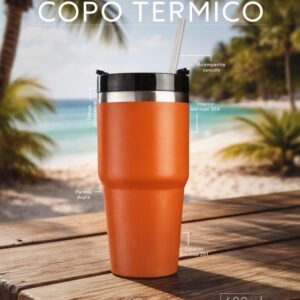 Copo Térmico 600ml Tamap Bucks e Canudo Inox Parede Dupla S69190