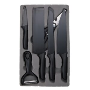 Kit Churrasco 6peças Aço Inox com Tesoura Multifunção Estojo Cartonado S25090