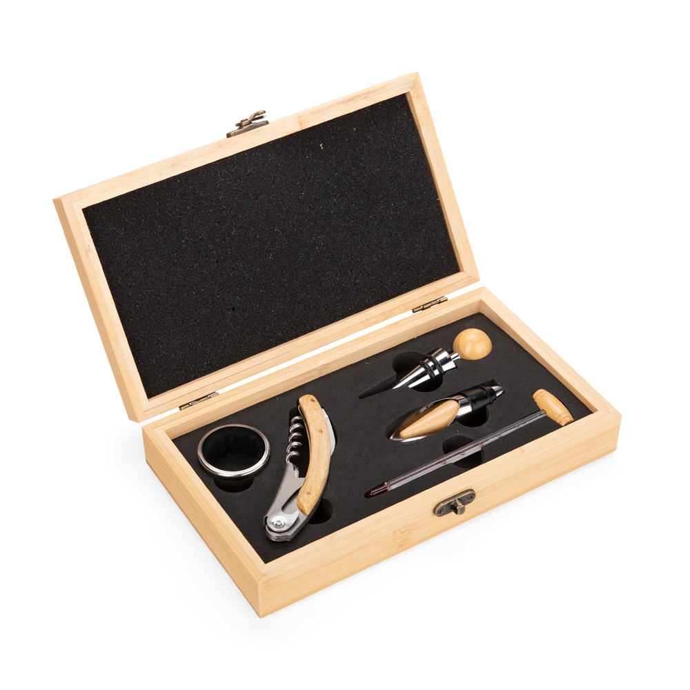 Kit Executivo Acessórios Vinho 5 Peças em Inox e Madeira de Bambu S13191 - Imagem 2
