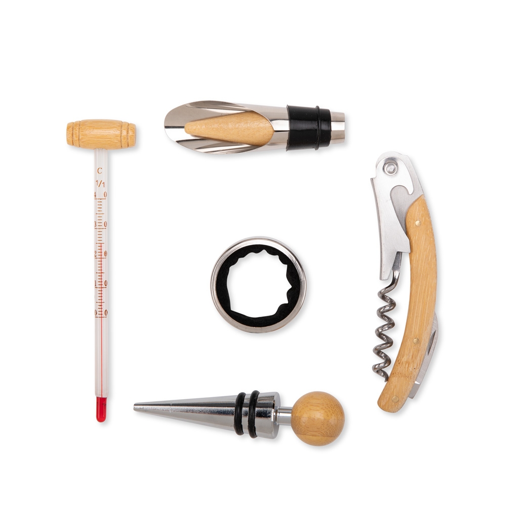 Kit Executivo Acessórios Vinho 5 Peças em Inox e Madeira de Bambu S13191 - Imagem 4