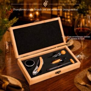 Kit Executivo Acessórios Vinho 5 Peças em Inox e Madeira de Bambu S13191
