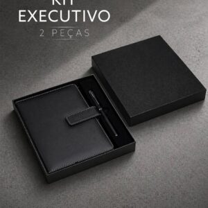 Kit Executivo Caderno Moleskine A5 PU Fecho Magnético e Caneta Metal Escrita Preta e Estojo Presente S34191