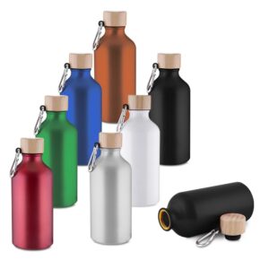 Garrafa Squeeze 550ml Aluminio Tampa Bambu com Mosquetão S61451