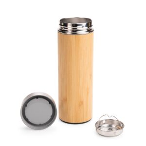 Garrafa Térmica 350ml Inox e Bambu Parede Dupla com Infusor e Alça S35191