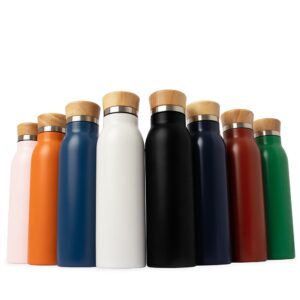 Garrafa Squeeze 600ml Térmica Parede Dupla Inox Tampa Bambu S27091