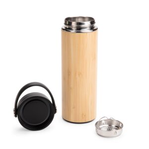 Garrafa Térmica 400ml Inox e Bambu Parede Dupla com Infusor e Alça S65191