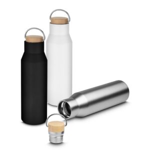 Garrafa Squeeze 600ml Térmica Parede Dupla Inox Tampa Bambu S41251