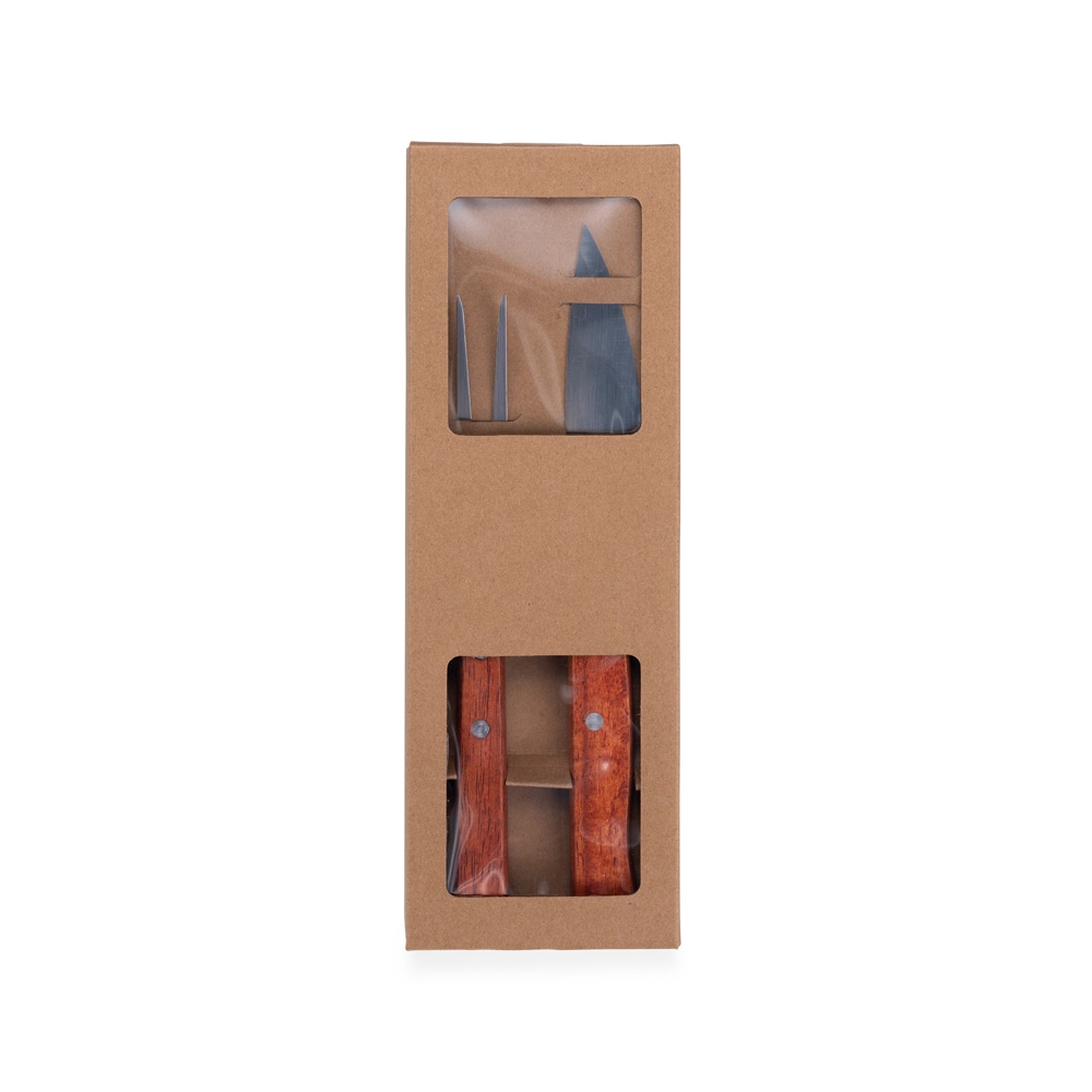 Kit Churrasco 2p Garfo e Faca Inox e Madeira com Estojo Papel Cartão S57191 - Imagem 4