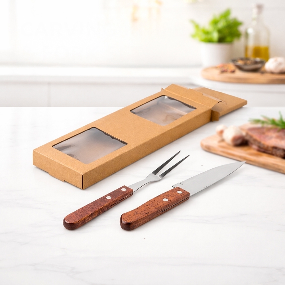 Kit Churrasco 2p Garfo e Faca Inox e Madeira com Estojo Papel Cartão S57191 - Imagem 2
