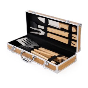 Kit Churrasco 5 Peças Inox e Madeira de Bambu com Estojo S86191