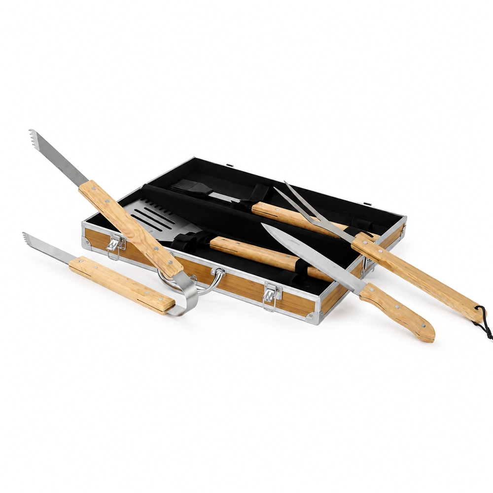 Kit Churrasco 5 Peças Inox e Madeira de Bambu com Estojo S86191 - Imagem 2