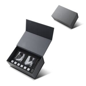 Kit Executivo p-Drinks com 2 Copos 200ml, 6 Cubos e Pegador de Gelo Metal com Estojo p-Presente S94451