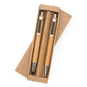 Kit Caneta Touch e Lapiseira Bambu Clip Metal e Estojo p-Presente S69731