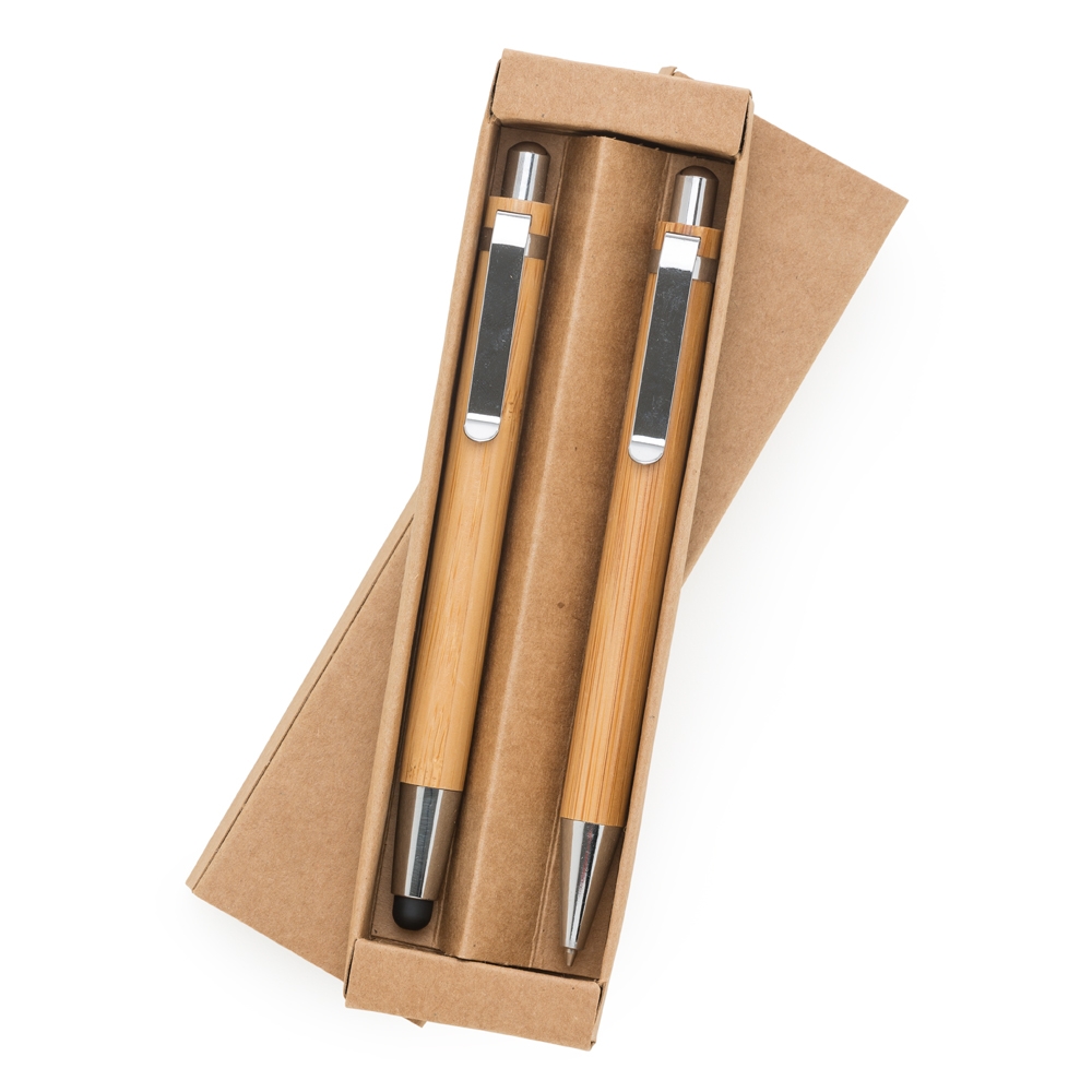 Kit Caneta Touch e Lapiseira Bambu Clip Metal e Estojo p-Presente S69731