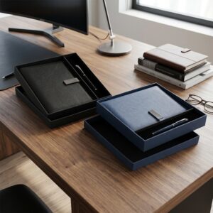 Kit Executivo Premium Caderno Fichário A5 Couro Sintético e Caneta Metal Escrita Preta Estojo p-Presente S54191