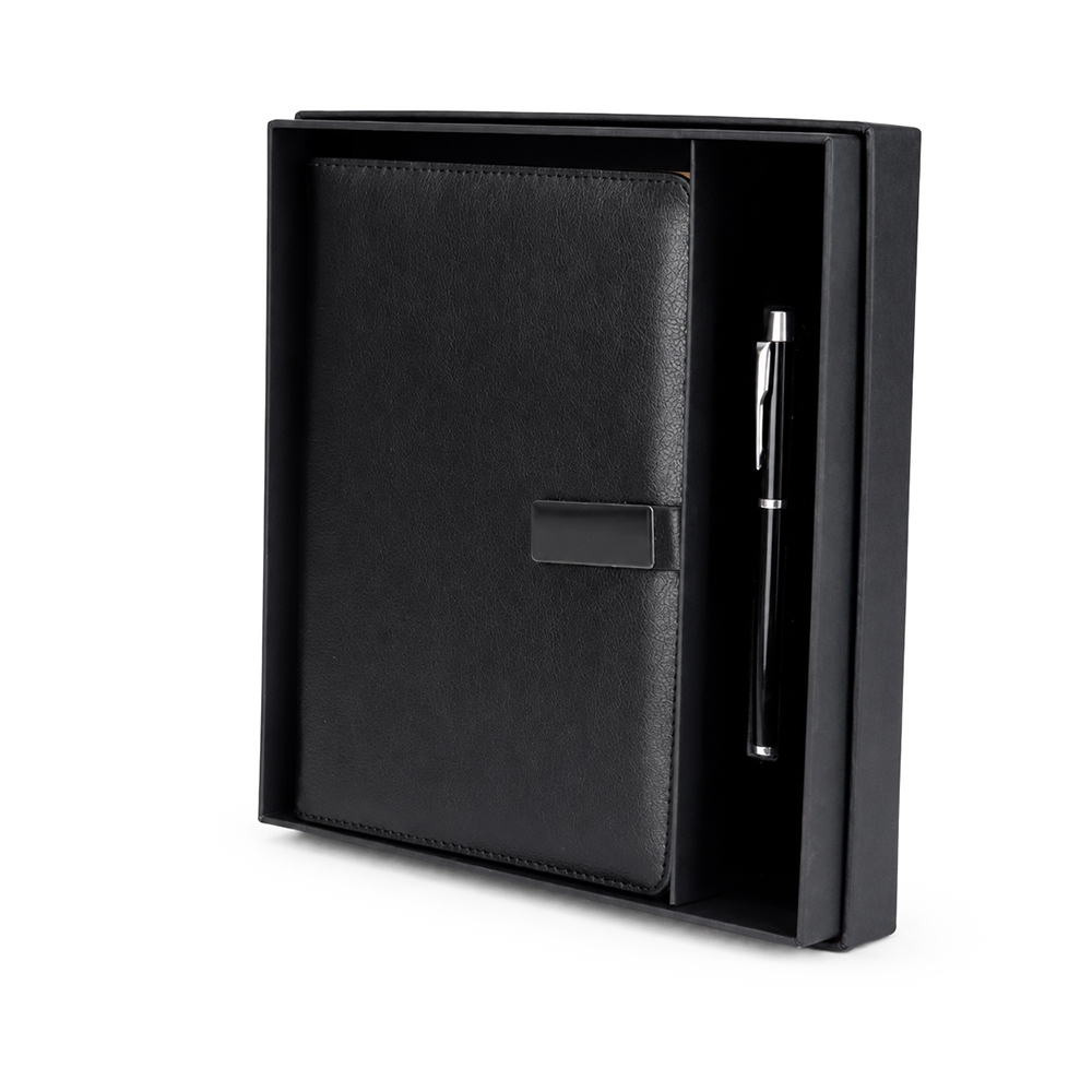 Kit Executivo Premium Caderno Fichário A5 Couro Sintético e Caneta Metal Escrita Preta Estojo p-Presente S54191 - Imagem 3