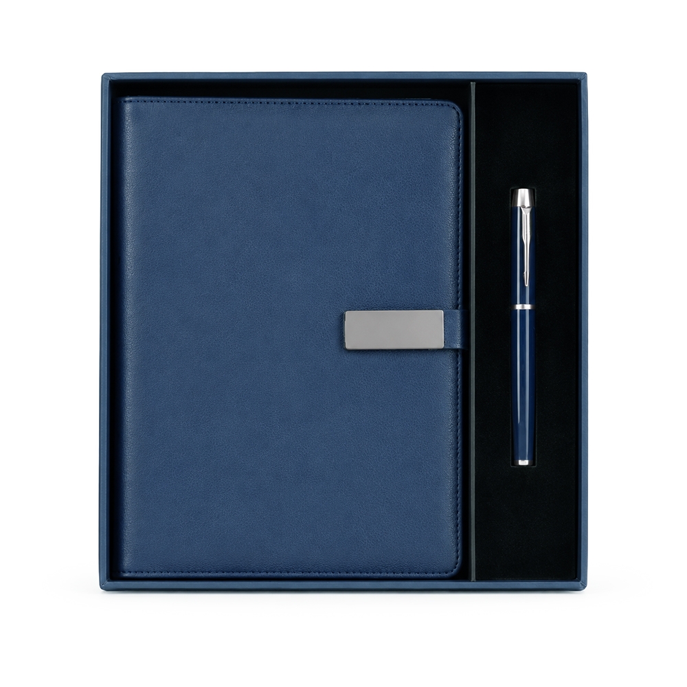 Kit Executivo Premium Caderno Fichário A5 Couro Sintético e Caneta Metal Escrita Preta Estojo p-Presente S54191 - Imagem 4