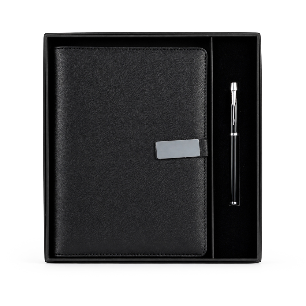 Kit Executivo Premium Caderno Fichário A5 Couro Sintético e Caneta Metal Escrita Preta Estojo p-Presente S54191 - Imagem 2