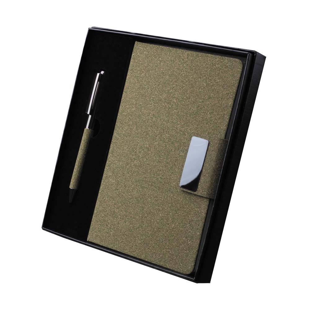Conjunto Executivo Caderno A5 Couro Sintetico e Fibra de Café Fecho Magnético e Caneta Metal e Estojo p-Presente S86351 - Imagem 4