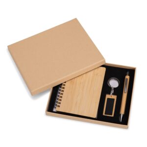 Conjunto Executivo Bambu Caderno A5 Caneta Metal Touch e Chaveiro Estojo p-Presente S18091