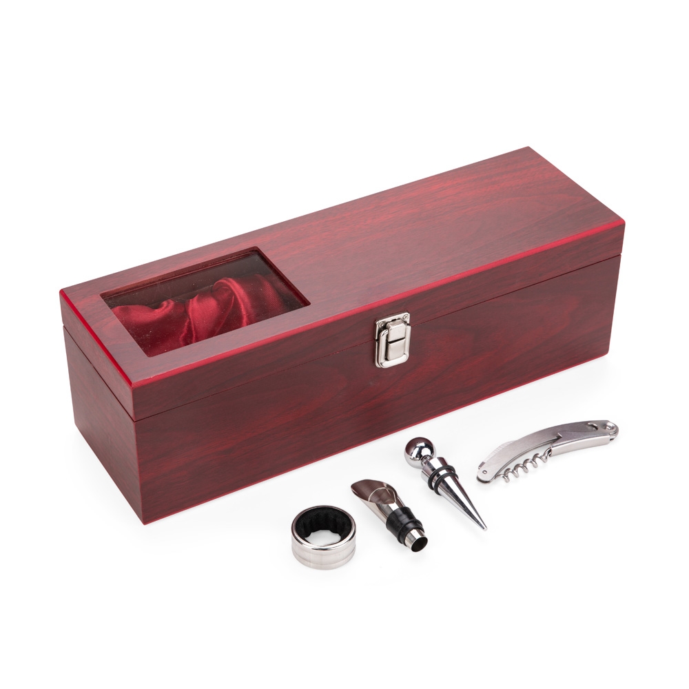 Kit Executivo para Vinho 4 Peças Inox com Estojo Presente em MDF S42191 - Imagem 4