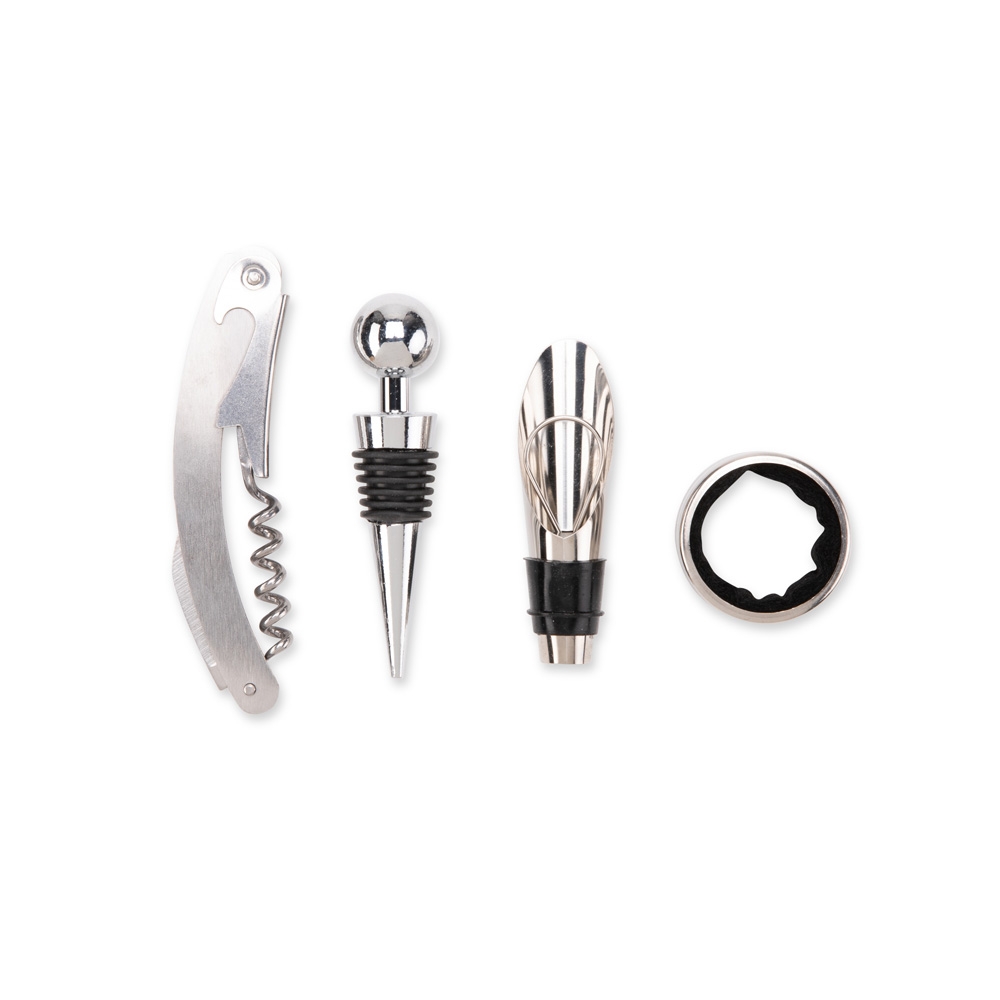 Kit Executivo para Vinho 4 Peças Inox com Estojo Presente em MDF S42191 - Imagem 3