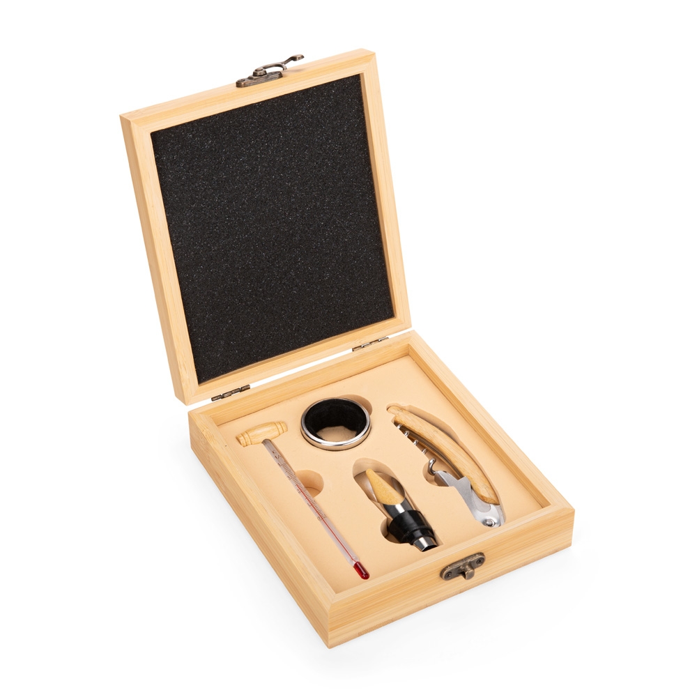 Kit para Vinho 4 Peças com Saca Rolha Inox e Madeira de Bambu Estojo S62191 - Imagem 2