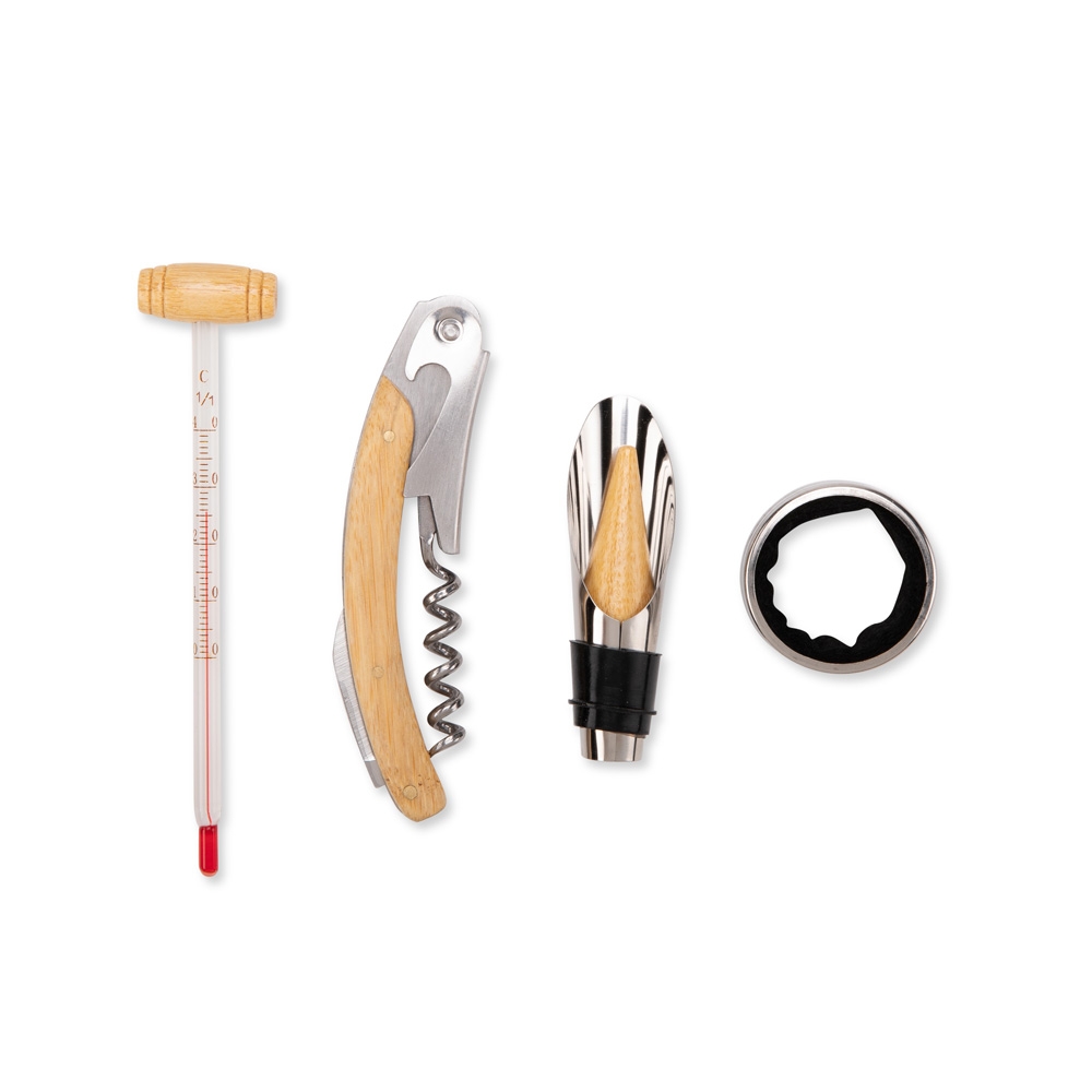 Kit para Vinho 4 Peças com Saca Rolha Inox e Madeira de Bambu Estojo S62191 - Imagem 3