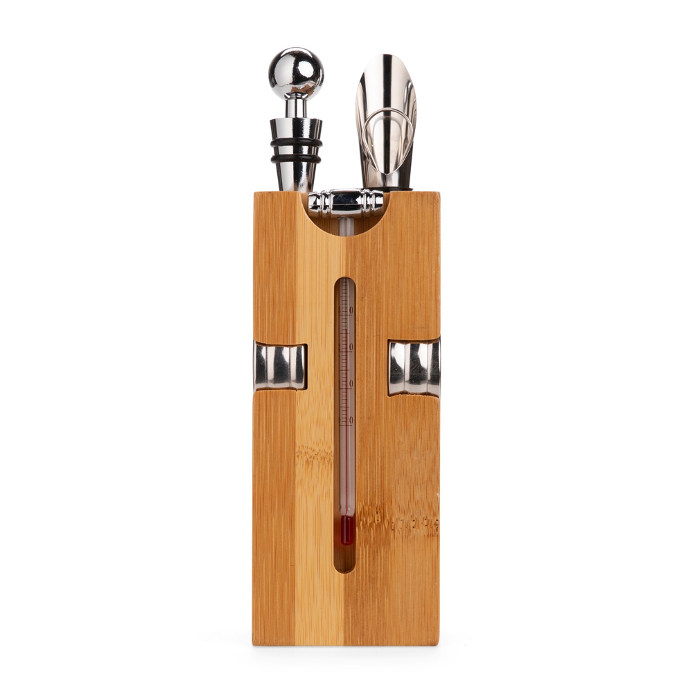 Kit para Vinho 6 Peças Inox e Bambu com Suporte Acoplado S71191 - Imagem 4