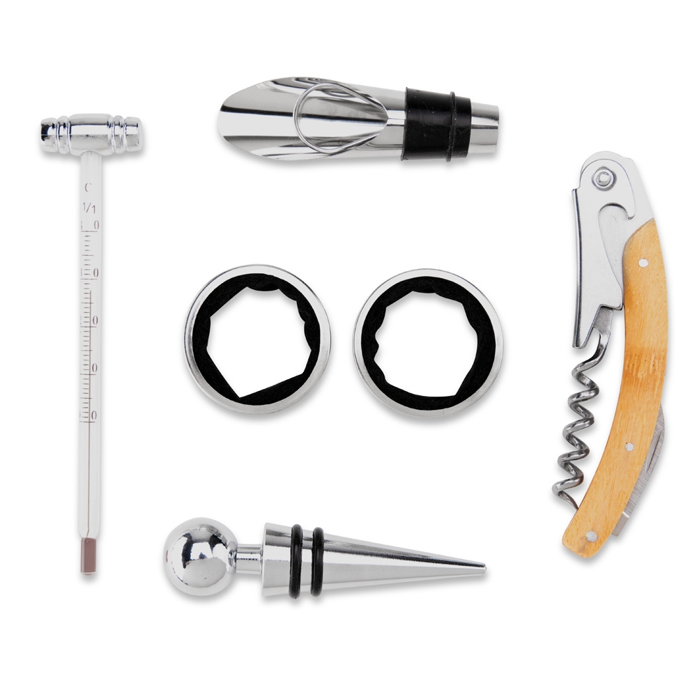 Kit para Vinho 6 Peças Inox e Bambu com Suporte Acoplado S71191 - Imagem 5