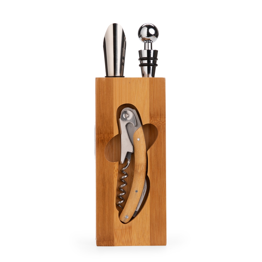 Kit para Vinho 6 Peças Inox e Bambu com Suporte Acoplado S71191 - Imagem 2